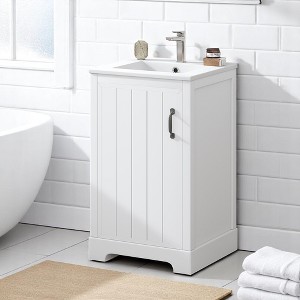 Mshliw 20" Bathroom Vanity with Ceramic Sink, Soft Close Door, Storage Rack and Adjustable Shelf - 1 of 4