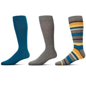Memoi Striped Cotton Blend Crew Sock 3 Pack Gray Heather 10-13 - 1 of 4