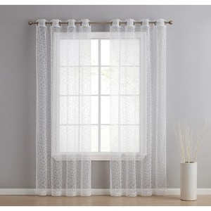 HLC.ME Audrey Embroidered Sheer Voile Light Filtering Grommet Curtain Panels - Set of 2 - 1 of 4