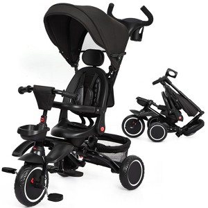 7-in-1 Foldable Baby Tricycle with Safety Harness & Adjustable Push Handle, Toddler Trike with Storage Basket and Cup Holder for 1-5 Year Old - 1 of 4