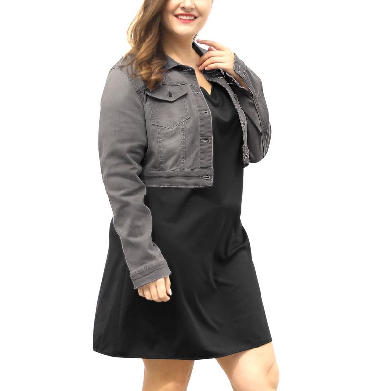 Agnes Orinda Women's Plus Size Cropped Long Sleeve Trendy Fashion Denim Jean Jackets, 4 of 6
