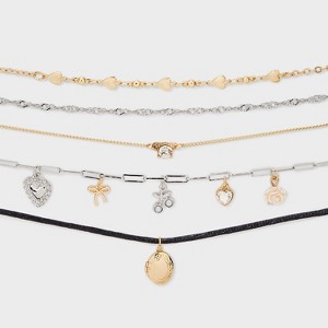 Heart Cherry & Locket Choker Necklace Set 5pc - Wild Fable™ Silver/Gold: Lobster Claw Clasp, Iron Material, 12" Length - 1 of 4