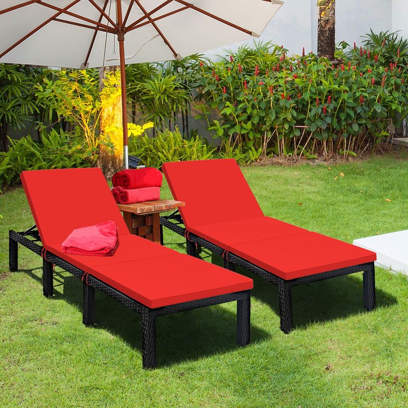 Costway 2PCS Patio Rattan Lounge Chair Chaise Recliner Adjust with  Cover, 2 of 9