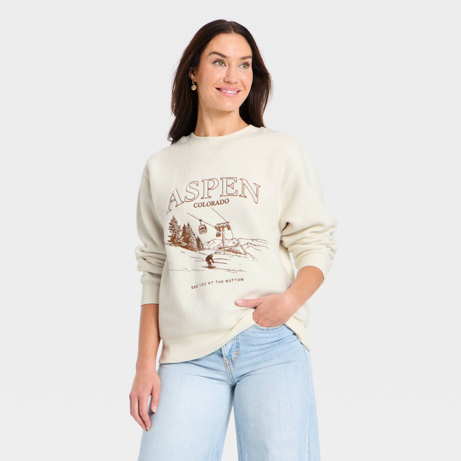 Women's Holiday Knit Embroidered Pullover Sweatshirt - Universal Thread™ Cream