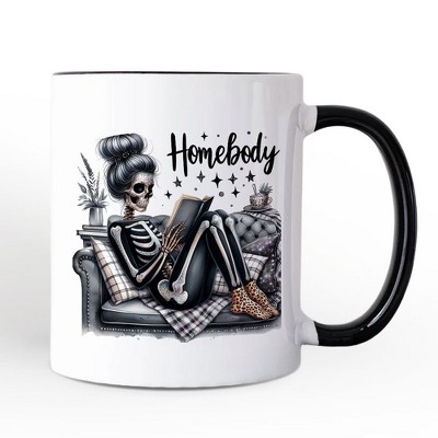 Homebody Reading Skeleton Personalized Mug, Funny Lazy Selfcare Gift with Custom Name | OrnamentallyYou