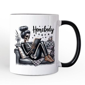 Homebody Reading Skeleton Personalized Mug, Funny Lazy Selfcare Gift with Custom Name | OrnamentallyYou - 1 of 4
