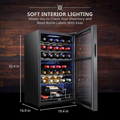 Ivation 33 Bottle Black Dual Zone Wine Cooler with Lock