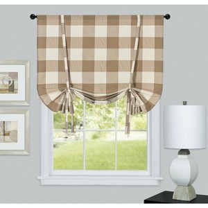 Kate Aurora Country Farmhouse Buffalo Plaid Gingham Single Tie Up Window Curtain Shades - 1 of 1