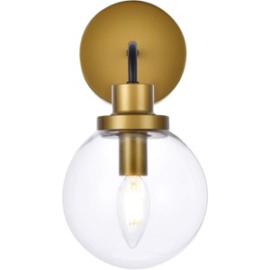 Elegant Lighting Hanson 1 light bath sconce in black with brass with clear shade - 1 of 4