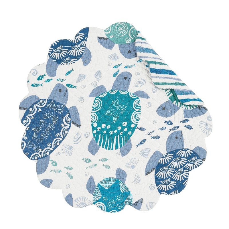 C&F Home Turtle Bay Round Quilted Reversible Blue Coastal Placemat Set of 6, 1 of 10