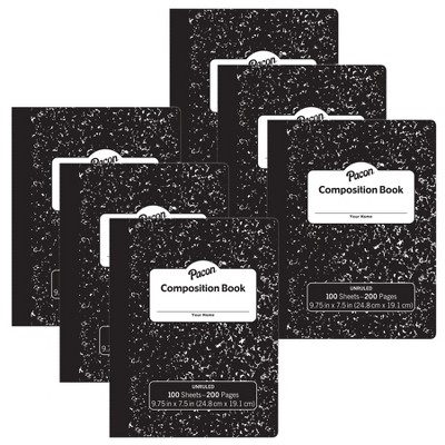 Pacon® Composition Book, Black Marble, Unruled 9-3/4" x 7-1/2", 100 Sheets, Pack of 6