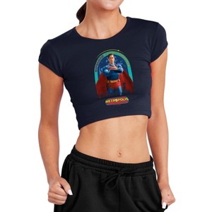 Women's Superman 2025 City of Tomorrow Cap Sleeve Baby Rib Crop Top - 1 of 4