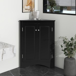 Home Corner Storage Cabinet, Bathroom Triangle Floor Storage Cabinet with Adjustable Shelves, Freestanding Floor Cabinet with 2 Doors - 1 of 4