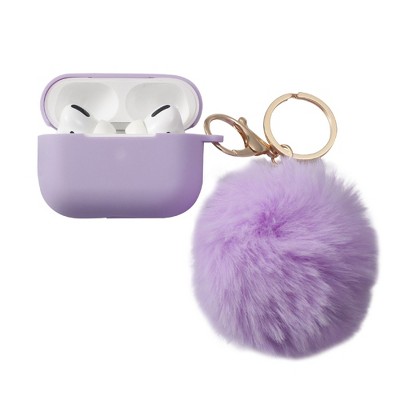 Insten Case Compatible with AirPods Pro - Cute Pom Pom Protective Silicone Skin Cover with Keychain & Anti-Lost Strap, Purple