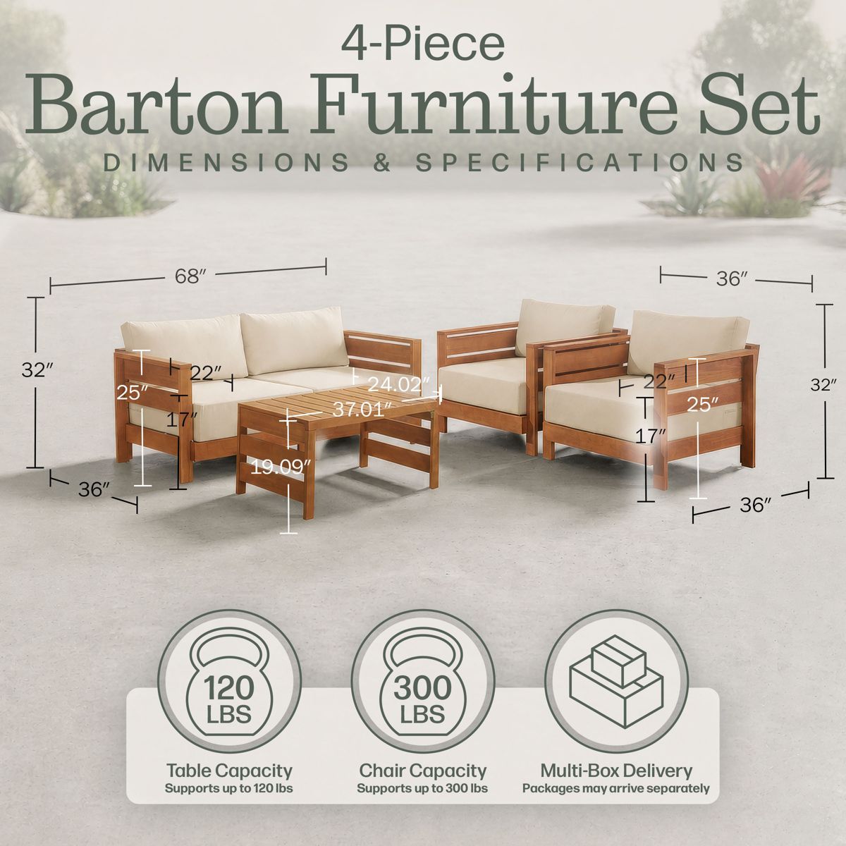 Alaterre Furniture Barton 4 Piece Patio Furniture Set - Weather-Resistant Eucalyptus Wood Outdoor Furniture Set - thumbnail 10