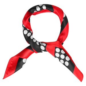 Unique Bargains Women's Dots Stripe Print Neckerchief Square Neck Scarf Wrap Red Black - 1 of 4