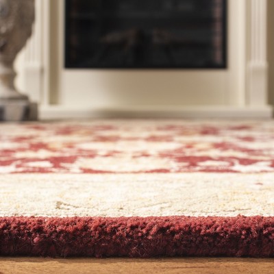 Hand-Tufted Red and Moss Wool Rectangular Area Rug, 5' x 8'