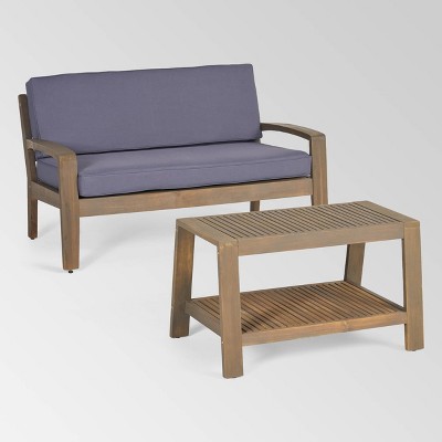 Grenada 2pc Acacia Wood Patio Chat Set - Gray/Dark Gray - Christopher Knight Home