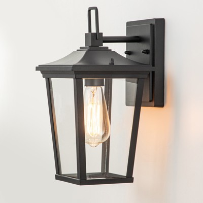 LLHZSY 1-Light Modern Outdoor Wall Lantern Sconce 12 3/5" Black Outdoor Wall Lights Fixture with Glass Shade