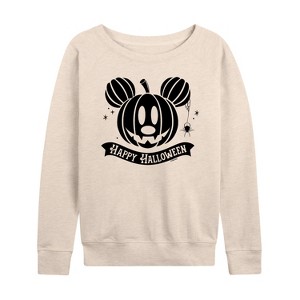 Women's - Disney - Mickey Pumpkin Lightweight French Terry Wide Neck Long Sleeve Shirt - 1 of 4