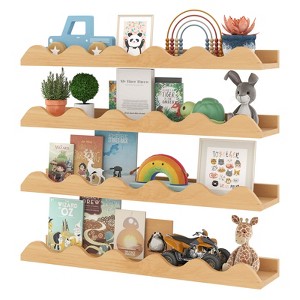 Costway Kids Bookshelf Set of 4 with Fir Wood Structure & Wavy Anti-Falling Edge - 1 of 4