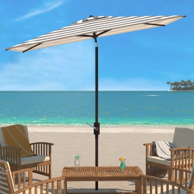 Iris 10 ft Gray and White Striped Aluminum Patio Umbrella