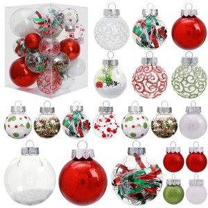 Aoibox 30 Piece Clear Christmas Tree Ornaments Set Multi Size 80mm 60mm 50mm 40mm Red Green White Shatterproof Plastic Balls - 1 of 4