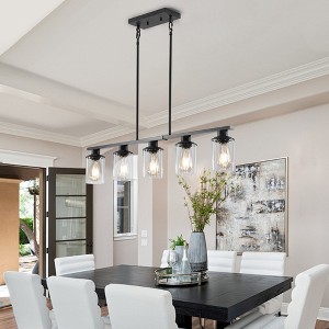37" Modern Industrial 5-Light Chandelier with Clear Glass Shades, Matte Black Metal Frame Hanging Ceiling Light Fixture for Dining Room (No Bulbs) - 1 of 4