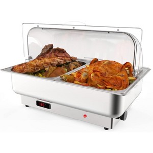 Stainless Steel Electric Chafing Dish Buffet Set 9QT with Temperature Control, Roll Top Buffet Servers and Warmers with Transparent Lid for Catering - 1 of 4