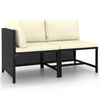 VidaXL 2 Piece Patio Sofa Set with Cushions Black Poly Rattan