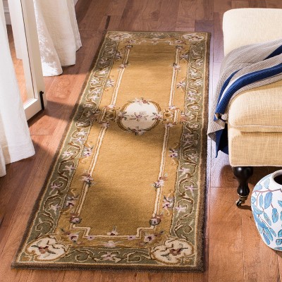 Ivory and Green Hand-Tufted Wool Runner Rug