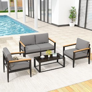 Whizmax Courtyard Patio Furniture Set, 4-Piece Outdoor Patio Set with Sofa, Removable & Washable Deep Seating Cushion,Tempered Glass Table - 1 of 4
