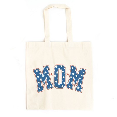 City Creek Prints Patriotic Mom Varsity Canvas Tote Bag - 15x16 - Natural
