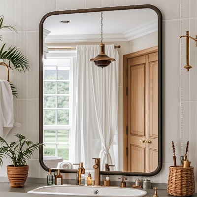 Square Bathroom Mirror for Over Sink, Modern Metal Frame Shatterproof Wall Mirror