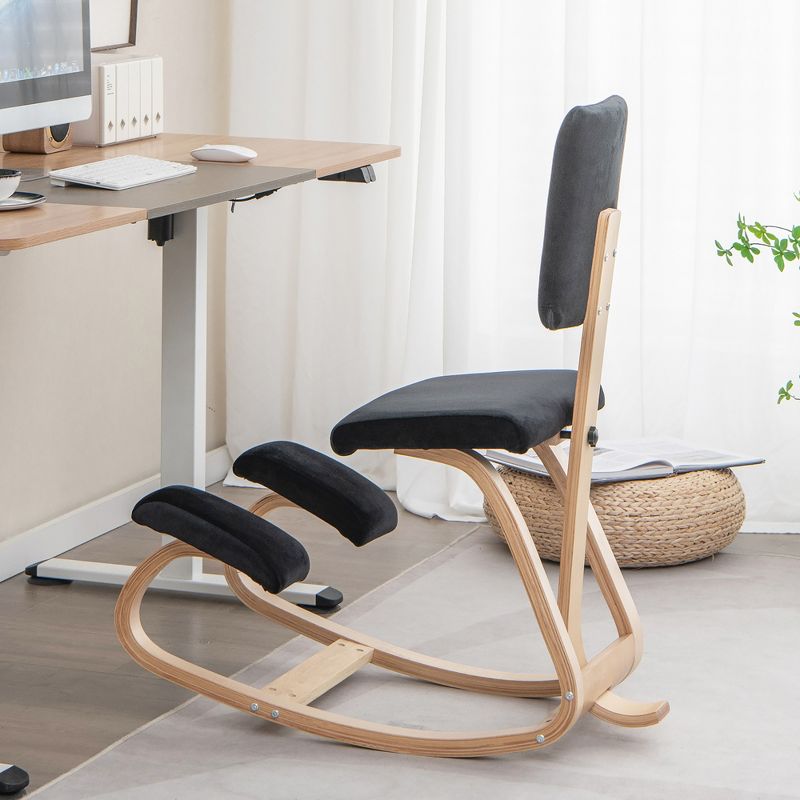 Costway Ergonomic Kneeling Chair Upright Posture Velvet Support Chair with Backrest Black\Grey, 3 of 11