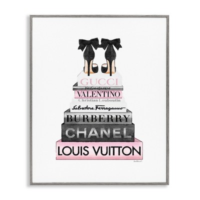 Stupell Industries Black Heels Pink Bookstack, 24" x 30"