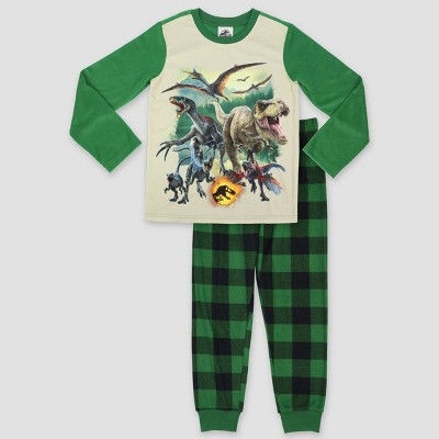 Boys' Jurassic World 2pc Pajama Set - Green/Off White 6-7