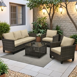 XIZZI Outdoor Sectional Sofa Set, Modular Outdoor Gray Wicker Sofa Set with Optional Solar Table, Ottomans or Fire Pit in 6 Colors, All-Weather Design - 1 of 4