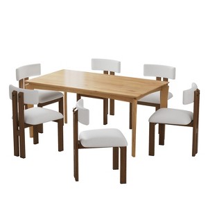 Christopher Knight Home Benao 7 Pieces  Wood and Metal Upholstered Dining Set - 1 of 4