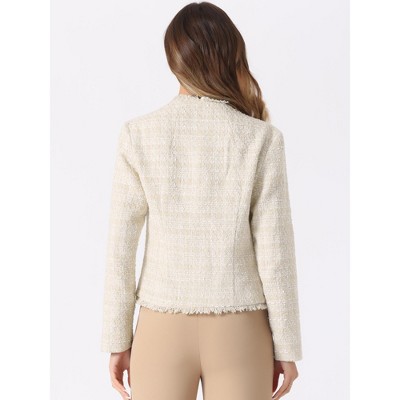 INSPIRE CHIC Women's Plaid Tweed Long Sleeve Open Front Work Office Blazer X-Small Beige — фото 3