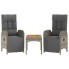 vidaXL 3 Piece Patio Lounge Set with Cushions Gray Poly Rattan - 2 of 4