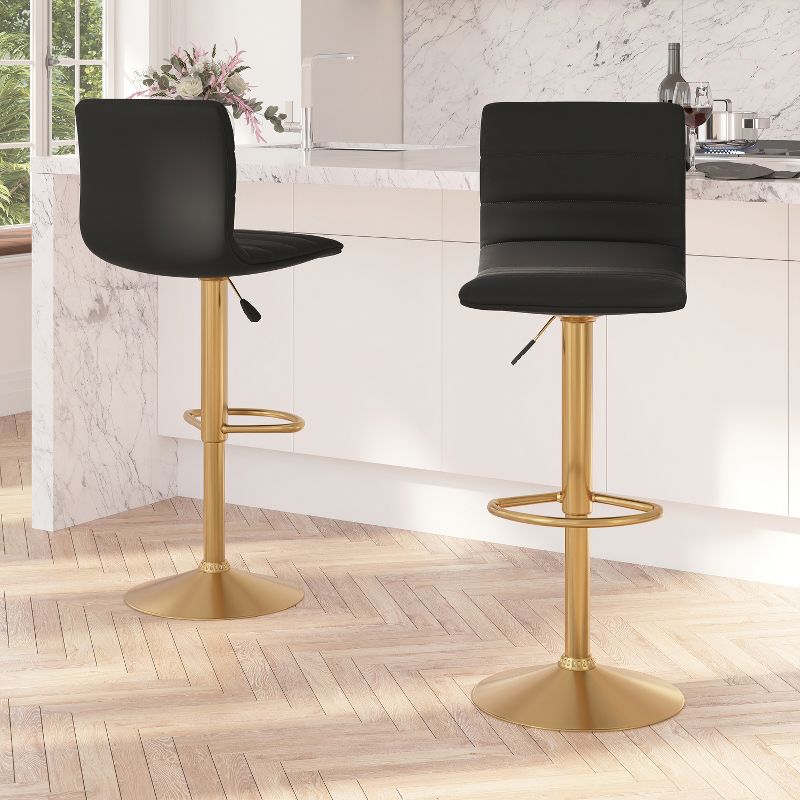 Merrick Lane Set of 2 Contemporary Height Adjustable Swivel Stools with Back and Pedestal Base with Footrest, 3 of 17