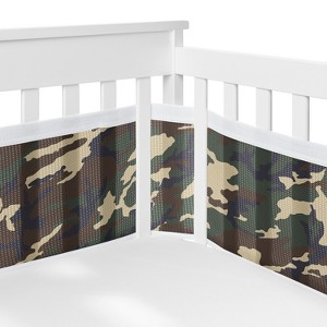 Sweet Jojo Designs Boy BreathableBaby Breathable Mesh Crib Liner Baby Nursery Woodland Camo Beige Green and Black - 1 of 4