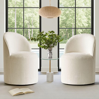 Armless Accent Chairs Set of 2 Chenille Upholstered Accent Chairs​ with Castors Rolling Accent Chair Living Room -Tanpinhause