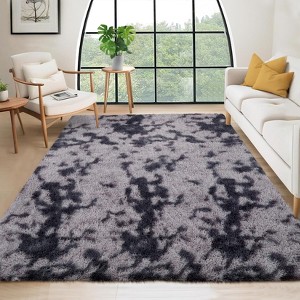 Fluffy Shaggy Rug: Tie-Dyed Furry Non-Shedding Plush Rug – Fuzzy Accent Carpet for Living Room, Bedroom | Soft Feet-Friendly Home Decor Floor Cover - 1 of 4