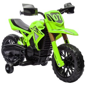 Qaba Kids Motorcycle, 6V Battery Powered Dirt Bike with Training Wheels, Horn & Start Sound, Electric Motorcycle for Kids 3-8 Years, Green - 1 of 4