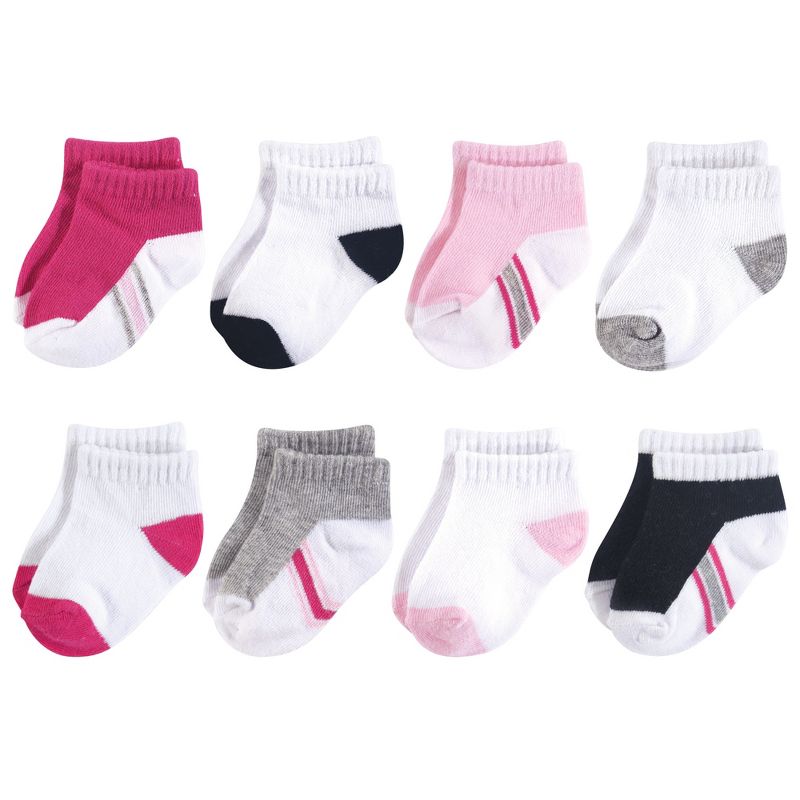 Hudson Baby Infant Girl Cotton Rich Newborn and Terry Socks, White Pink Black, 1 of 3