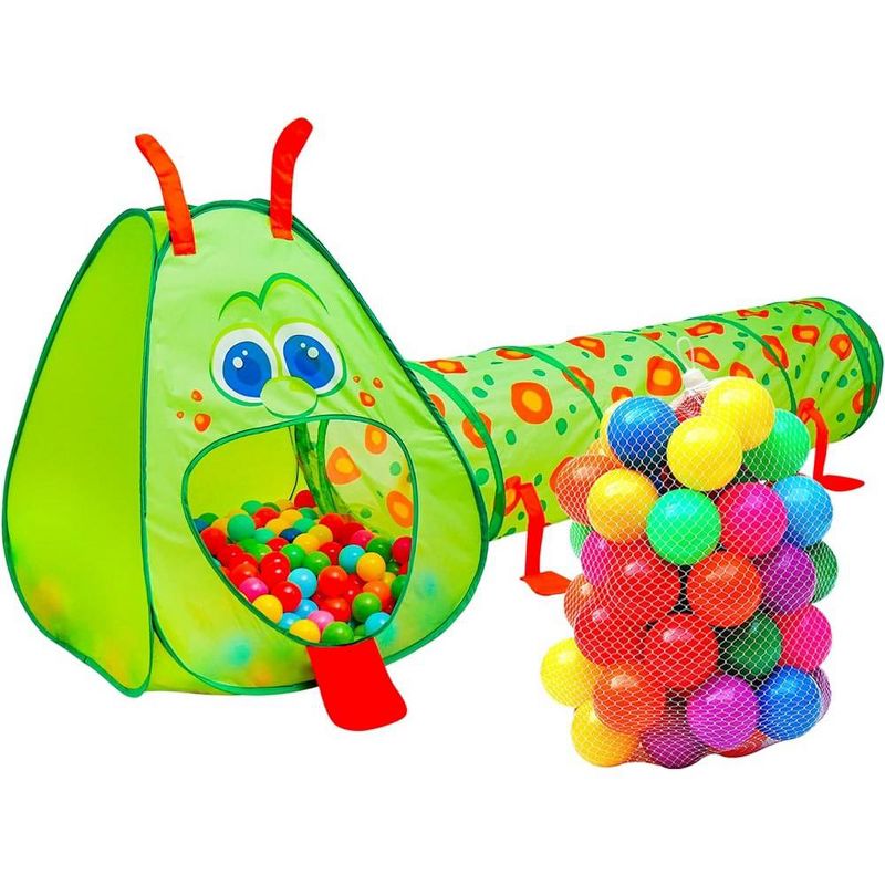 Kiddey 2 Piece Kids Caterpillar Play Tunnel and Tent, includes Ball Pit Area, Fun Exercise for Kids, Foldable & Easy to Set up, 1 of 8