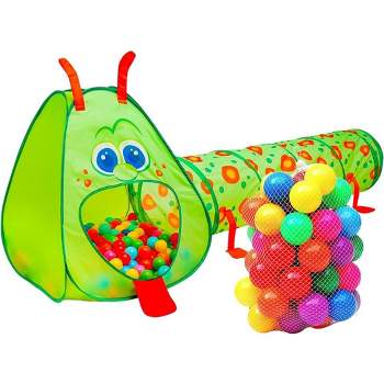 Kiddey 2 Piece Kids Caterpillar Play Tunnel and Tent, includes Ball Pit Area, Fun Exercise for Kids, Foldable & Easy to Set up