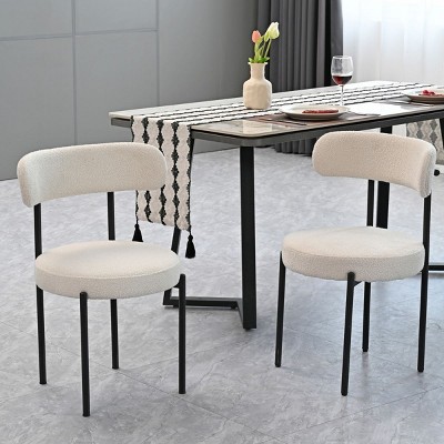 Boucle Velvet Dining Room Chairs Set of 2,Round Upholstered Dining Chairs with Curved Backrest&Metal Legs,Kitchen Chair-Cuddlewood
